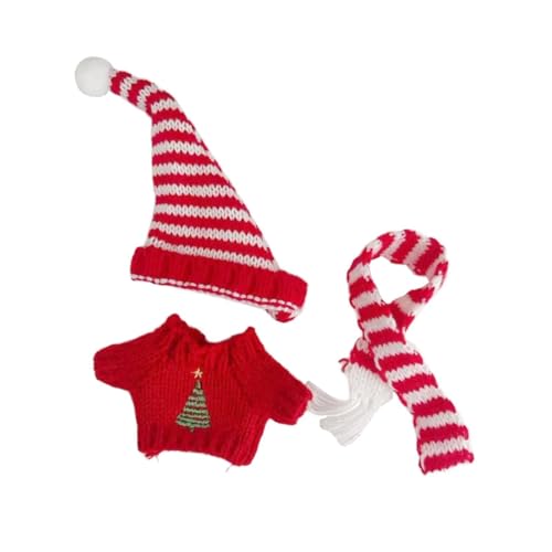 Perfeclan Puppen-Weihnachtspullover, Puppenkleidung für kleine Mädchen, süße Mode, DIY-Puppenspielzeug, Puppen-Outfits mit Mütze und Schal für 17 cm große, Rot von Perfeclan