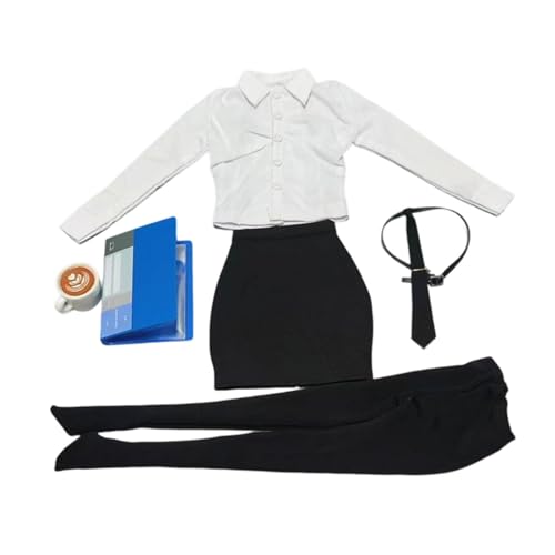 Perfeclan Puppenbekleidung Damenanzug Rock Langarmhemd Krawatten-Set Feinstrumpfhose aus Qualitativem Material für 12 Zoll Figuren für Modenschauen, Schwarz-Weiss von Perfeclan