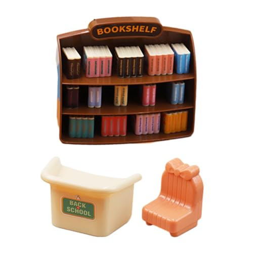 Perfeclan Puppenhaus-Bücherregal-Set, Szenendekoration mit Schreibtisch und Stuhl, Simulation von Valentinstagsgeschenken für Kinder für die Dekoration im von Perfeclan