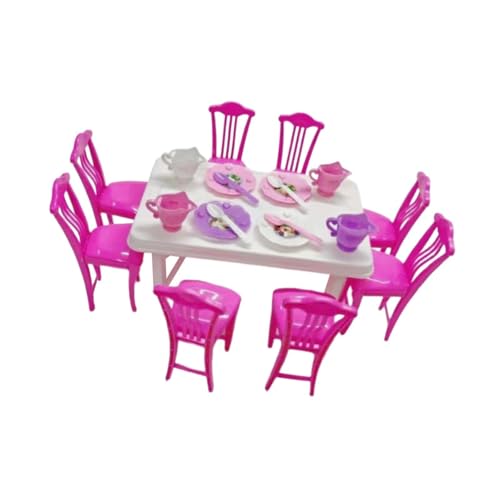 Perfeclan Puppenhaus-Dekor-Zubehör, Esstisch- und Stuhl-Set, DIY-Lebensszenen-Spielzeug, Puppenhaus-Möbel, winzige Esszimmerstühle für 16 cm große Puppen von Perfeclan