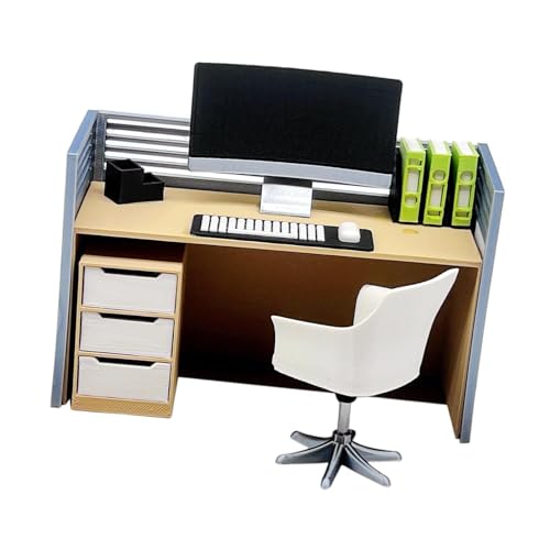 Perfeclan Puppenhaus-Dekoration, Ornamente, 1/12, Miniatur-Computertisch, realistischer Mini-Büro-Schreibtisch, Spielzeug, Büro-, Mini-Spielzeug-Sammlungen, Set B von Perfeclan
