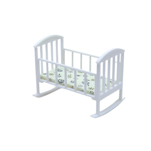 Perfeclan Puppenhaus Miniatur Babybett Puppenwiege Möbel mit Matratze Mini Babybett Rollenspiel Szene Spielzeug Spielzeit, Weiß von Perfeclan