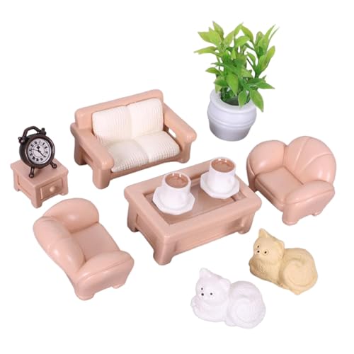 Perfeclan Puppenhaus-Möbelset, Miniatur-Sofa, Teetisch, Spielzeug, Szenen-Requisiten, Spielhaus-Zubehör, Simulation, Hobby-Basteln für Kleinkinder ab 3 Jahren, 11 Stück von Perfeclan