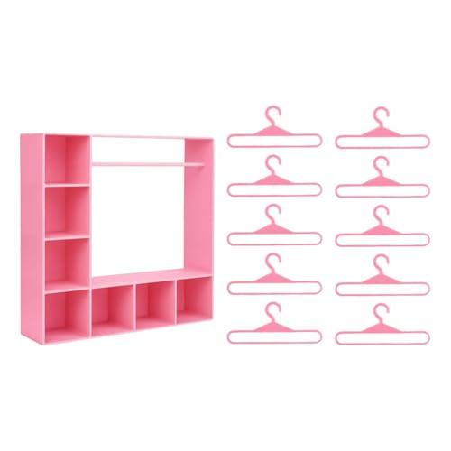 Perfeclan Puppenkleiderschrank, Kleideraufbewahrung für Figuren, tragbare Miniaturmöbel, Kleiderschrank, Spielzeug für die Arbeitsplatte, Geschenk zum, Rosa von Perfeclan