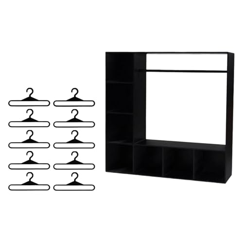 Perfeclan Puppenkleiderschrank, Kleideraufbewahrung für Figuren, tragbare Miniaturmöbel, Kleiderschrank, Spielzeug für die Arbeitsplatte, Geschenk zum, Schwarz von Perfeclan