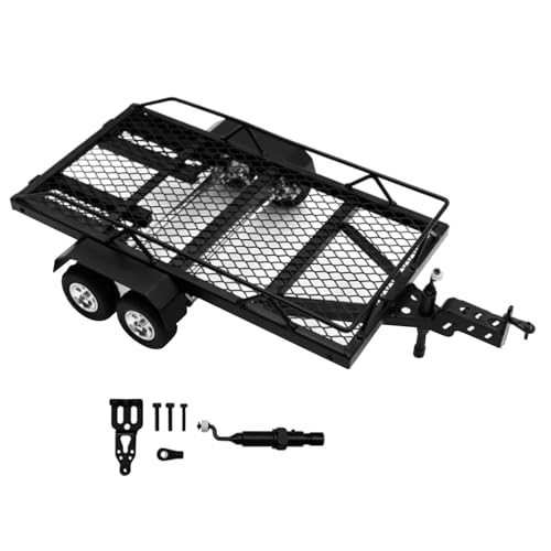 Perfeclan RC Anhänger mit Hakenkupplung aus Metall zum Transportieren hinter der Autoachse, Upgrade Premium mit versteckten Rampen, Doppelachse für AX24, FCX24, Style A von Perfeclan