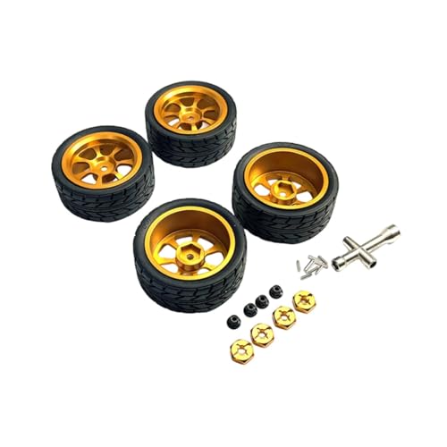 Perfeclan RC-Räder und -Reifen RC-Gummireifen Stilvolles Upgrade-Zubehör 12-mm-Sechskantnabe Metallradnabe für 144001 1/10 1/18 144002 A959, Gold von Perfeclan