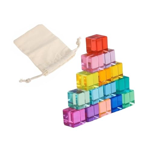 Perfeclan Regenbogen-Bausteine-Set, Stapelspielzeug, Feinmotorik-Fähigkeiten, durchscheinende Regenbogen-Acrylwürfel, Blöcke, pädagogisches Spielzeug als, 15 Stück von Perfeclan
