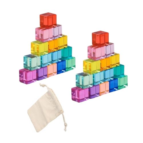 Perfeclan Regenbogen-Bausteine-Set, Stapelspielzeug, Feinmotorik-Fähigkeiten, durchscheinende Regenbogen-Acrylwürfel, Blöcke, pädagogisches Spielzeug als, 30 Stück von Perfeclan