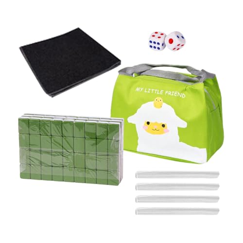 Perfeclan Reise-Mahjong-Spielset, Mini-Mahjong mit Tragetasche, 2 Würfel, Tischspiel, Mahjong-Spielset für Reisen, Party, Familie, Freizeit, Grün von Perfeclan