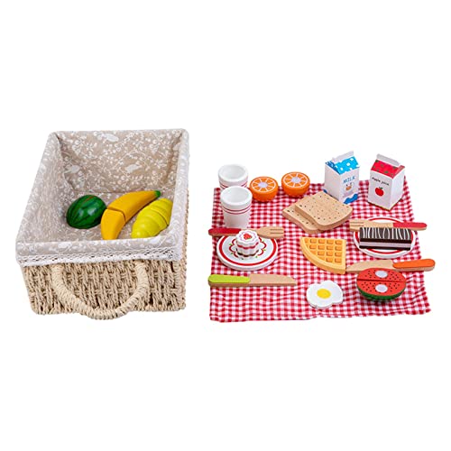 Perfeclan Simulation Schneiden Obst Spielzeug Spielhaus Spielzeug Entwicklungsspielzeug Lustiges Spielzeug Geschenke mit Korb Holzschnitt Gemüse Kochspiel Set von Perfeclan