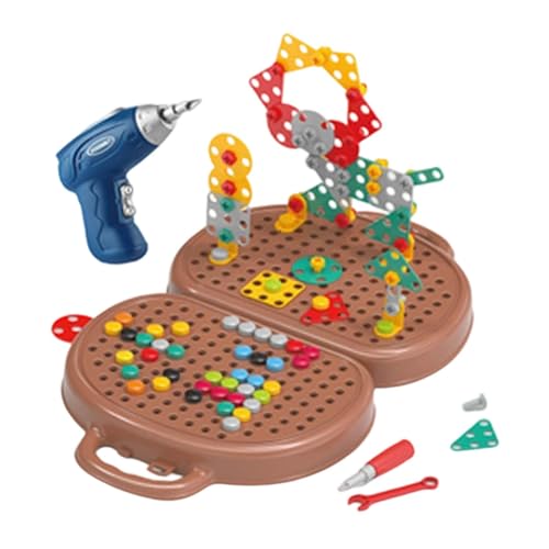 Perfeclan Spiel-Werkzeugkasten, Puzzle-Spielzeug mit Bohrer, so tun, als ob es um technisches Spielzeug, Schraubenwerkzeug-Set, Bär von Perfeclan