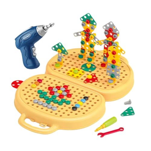 Perfeclan Spiel-Werkzeugkasten, Puzzle-Spielzeug mit Bohrer, so tun, als ob es um technisches Spielzeug, Schraubenwerkzeug-Set, Hund von Perfeclan