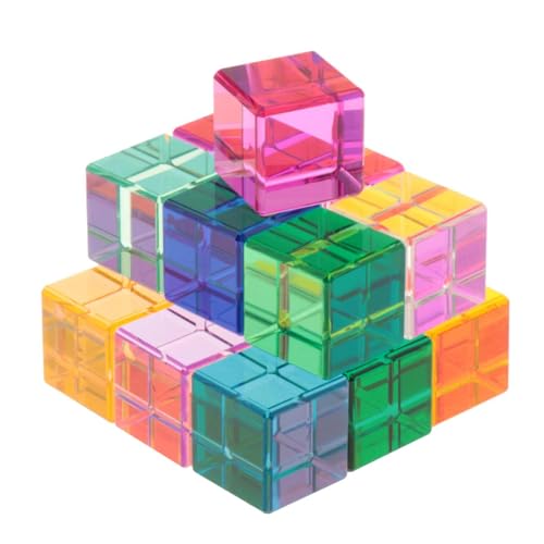Perfeclan Stapelblöcke aus Acryl-Edelsteinen, durchscheinende Würfel, bunt, Lernspielzeug, Regenbogen-Stapler für, Jungen und Mädchen, Geburtstag von Perfeclan