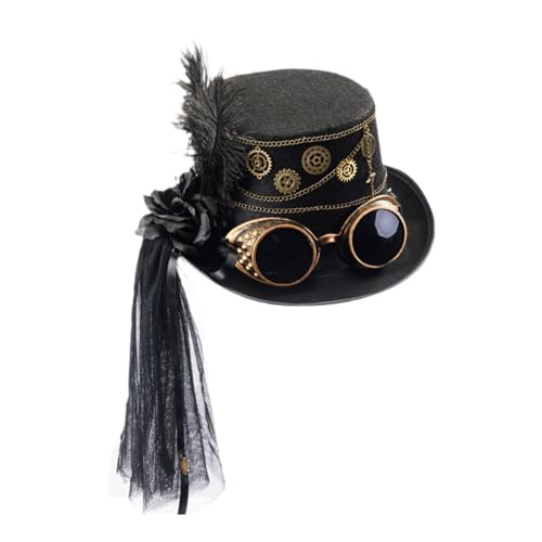 Perfeclan Steampunk Top Hat Gothic Cosplay Kopfbedeckung für Rollenspiele Themenparty Cosplay Cosplay Abschlussball,Schwarz,C von Perfeclan
