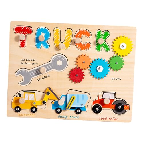 Perfeclan Steckpuzzles, hölzernes Beschäftigungsbrett, Reisespielzeug, frühes Lernen, sensorisches Brett, Montessori-Spielzeug für Vorschulkinder, Kinder, Werkzeugwagen-Busy-Board von Perfeclan