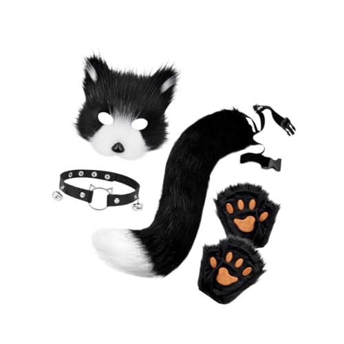 Perfeclan Tierhalsband und Schwanz-Set, Halloween-Gesichtsmaske für Festivals, Geburtstage, Foto-Requisiten, Schwarz-Weiss Perfeclan Tierhalsband und Schwanz-Set, Halloween-Gesichtsmaske für Festivals, Geburtstage, Foto-Requisiten, Schwarz-Weiss von Perfeclan