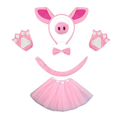 Perfeclan Tierisches Schwein-Kostüm-Zubehör, Ohren, Stirnband, Nase, Fliege, Schwanz zum Anziehen, Rosa Rock Perfeclan Tierisches Schwein-Kostüm-Zubehör, Ohren, Stirnband, Nase, Fliege, Schwanz zum Anziehen, Rosa Rock von Perfeclan