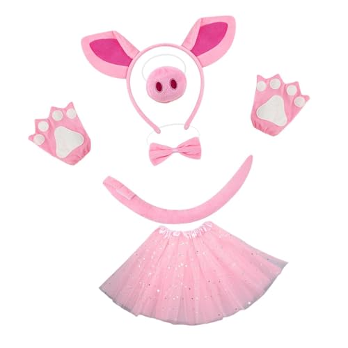 Perfeclan Tierisches Schwein-Kostüm-Zubehör, Ohren, Stirnband, Nase, Fliege, Schwanz zum Anziehen, Rosa Sternrock Perfeclan Tierisches Schwein-Kostüm-Zubehör, Ohren, Stirnband, Nase, Fliege, Schwanz zum Anziehen, Rosa Sternrock von Perfeclan