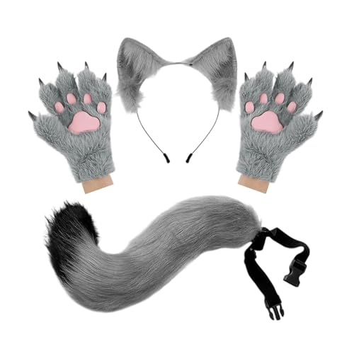 Perfeclan Tierohr-Stirnband, Schwanz-Handschuhe-Set, schönes Plüsch-Ohr-Stirnband für Festliche Veranstaltungen, Grau Perfeclan Tierohr-Stirnband, Schwanz-Handschuhe-Set, schönes Plüsch-Ohr-Stirnband für Festliche Veranstaltungen, Grau von Perfeclan