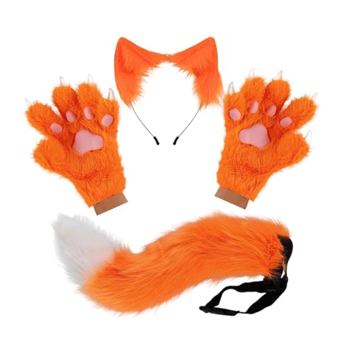 Perfeclan Tierohr-Stirnband, Schwanz-Handschuhe-Set, schönes Plüsch-Ohr-Stirnband für Festliche Veranstaltungen, Orange Perfeclan Tierohr-Stirnband, Schwanz-Handschuhe-Set, schönes Plüsch-Ohr-Stirnband für Festliche Veranstaltungen, Orange von Perfeclan