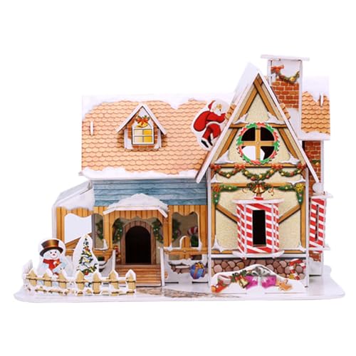Perfeclan Weihnachten DIY Puzzle Haus Ornament Kreative Puzzles Kinder 3D Puzzle Gebäude DIY Modell für Ferienhaus Kinder Geschenk, 40 Stück Gelb von Perfeclan