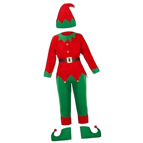 Perfeclan Weihnachts-Elf-Kostüme, Elfen-Cosplay-Kostüm, Elfen-Bekleidungsanzug mit Elfenhut, Weihnachts-Outfit für Festival-Bühnenauftritte, Erwachsene XL von Perfeclan