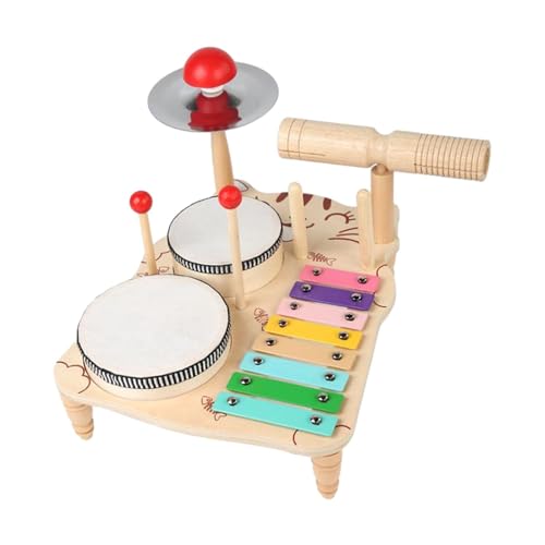 Perfeclan Xylophon-Trommelset, Percussion-Spielzeug, Lernspielzeug, multifunktionale Vorschulmusik-Sets, Kinder-Trommelset für Partygeschenke, 26cmx31cmx28cm von Perfeclan