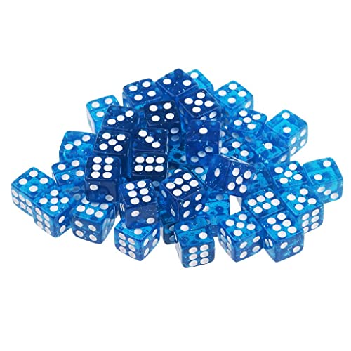 Set mit 50 Acryl Sechsseitigen Quadratischen Farbigen Spiel D6 12mm Würfelwürfel mit Pips - Blau von Perfeclan