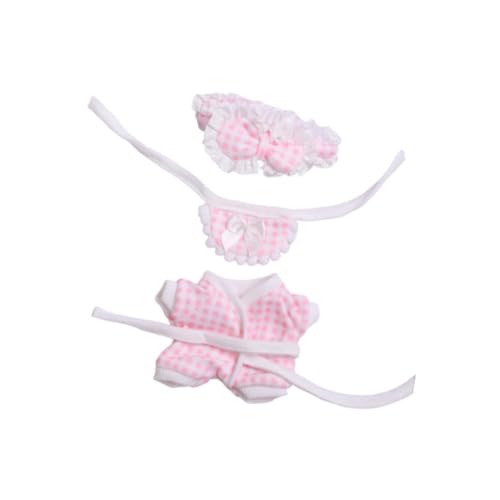 Perfeclan 3-teiliger Schlafanzug für Modepuppen und Lätzchen-Stirnband, handgefertigte Kleidungszubehör-Outfits für 17-cm-Puppen, Rosa von Perfeclan