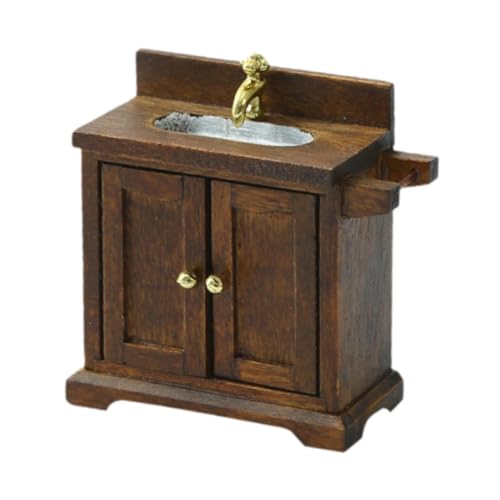 Perfeclan Dollhouse Badezimmerschrank Dollhouse Waschbecken Simulation Ornament Badezimmer Szenen -Szenendekor für 1/16 Mikrolandschaftsdekoration, Dunkelbraun von Perfeclan