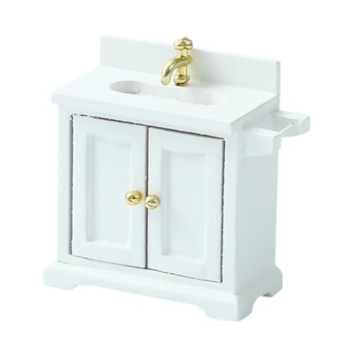 Perfeclan Dollhouse Badezimmerschrank Dollhouse Waschbecken Simulation Ornament Badezimmer Szenen -Szenendekor für 1/16 Mikrolandschaftsdekoration, Weiß von Perfeclan