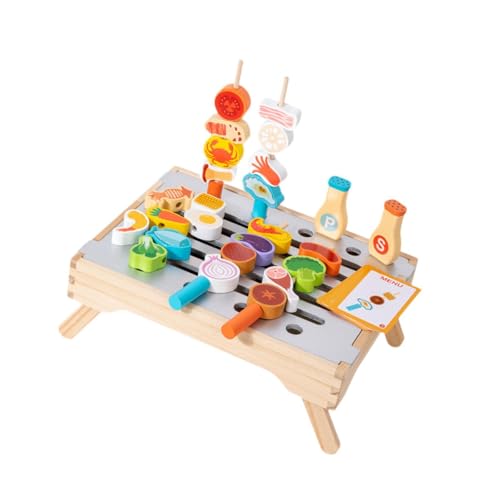 perfeclan Holzgrill-Spielzeug-Set, Grillspielzeug, Partygeschenk, Kochspielset, Grillzubehör, Küchenspielzeug-Set für Jungen und Mädchen von Perfeclan