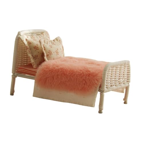 Perfeclan Puppenhausbett, Maßstab 1:12, Bettmodell, Puppenhauszubehör für Miniaturhaus, Puppenhaus-Dekor, winzige Szenen, Mikroszenenlandschaft, Rosa Decke Perfeclan Puppenhausbett, Maßstab 1:12, Bettmodell, Puppenhauszubehör für Miniaturhaus, Puppenhaus-Dekor, winzige Szenen, Mikroszenenlandschaft, Rosa Decke von Perfeclan