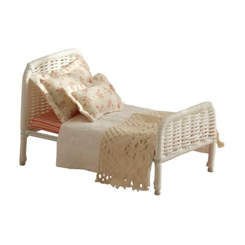 Perfeclan Puppenhausbett, Maßstab 1:12, Bettmodell, Puppenhauszubehör für Miniaturhaus, Puppenhaus-Dekor, winzige Szenen, Mikroszenenlandschaft, Spitzendecke Perfeclan Puppenhausbett, Maßstab 1:12, Bettmodell, Puppenhauszubehör für Miniaturhaus, Puppenhaus-Dekor, winzige Szenen, Mikroszenenlandschaft, Spitzendecke von Perfeclan