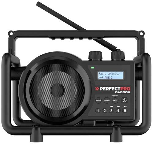 PerfectPro DABBOX Baustellenradio DAB+, UKW AUX, Bluetooth® stoßfest Schwarz von PerfectPro