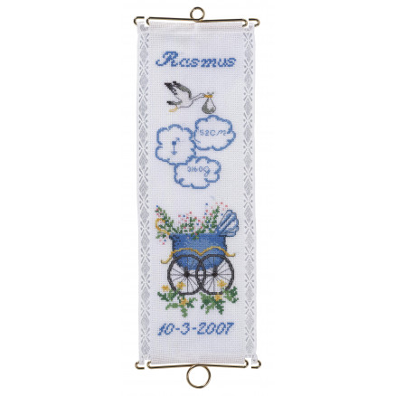 Permin Stickerei-Set Aida Glockenband Geburtstafel Rasmus mit Halterung 12x35cm von Permin