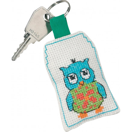 Permin Stickerei Kit Schlüsselanhänger Blau Eule 5x7cm von Permin