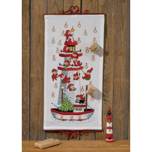 Permin Stickerei-Set Aida Weihnachtskalender Elf Leuchtturm 35x68cm von Permin