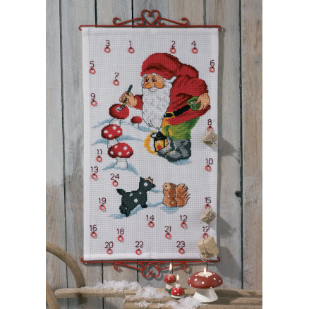 Permin Stickerei-Set Aida Weihnachtskalender Weihnachtsmann Maler 38x65cm von Permin