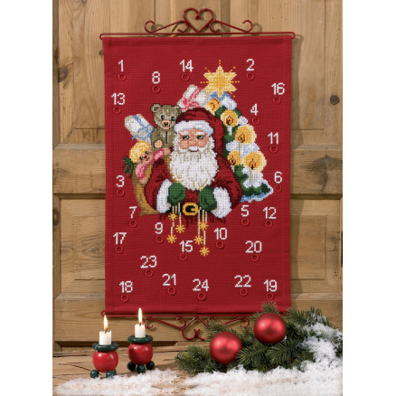 Permin Stickerei-Set Aida Weihnachtskalender Weihnachtsmann mit Sack 60x40cm von Permin