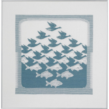 Permin Stickerei-Set Leinen Vogel/Fisch Grau Blau 57x55cm von Permin