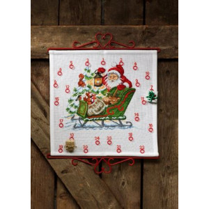 Permin Stickerei-Set Weihnachtskalender Tiere im Schlitten 40x39cm von Permin
