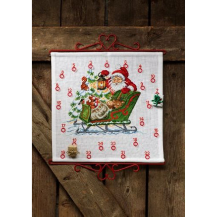 Permin Stickerei-Set Weihnachtskalender Tiere im Schlitten 40x39cm von Permin
