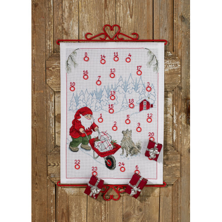 Permin Stickerei-Set Weihnachtskalender Weihnachtsmann mit Schlitten 32x43cm von Permin