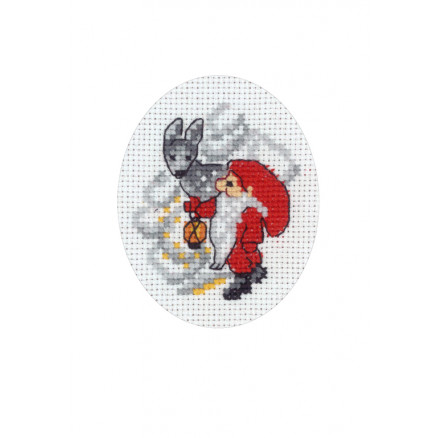 Permin Stickerei-Set Weihnachtskarte Weihnachtsmann und Hirsch 9x13cm von Permin