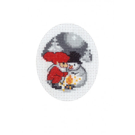Permin Stickerei-Set Weihnachtskarten Schneemann und Elf 9x13cm von Permin
