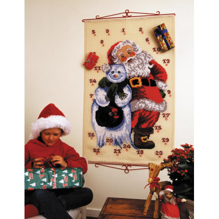 Permin Stickerei-Set Aida Adventskalender Weihnachtsmann und Schneeman 80x127cm von Permin