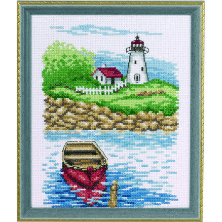 Permin Stickerei-Set Leuchtturm und Beiboot 17x21cm von Permin