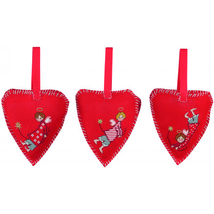 Permin Stickereiset Weihnachtsherz zum Aufhängen 13x12cm - 3 Stück von Permin